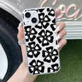 Black and White Flower Transparent Silicon case For iPhone 15