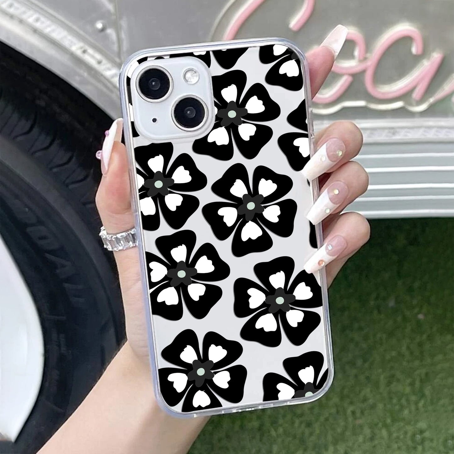 Black and White Flower Transparent Silicon case For Google