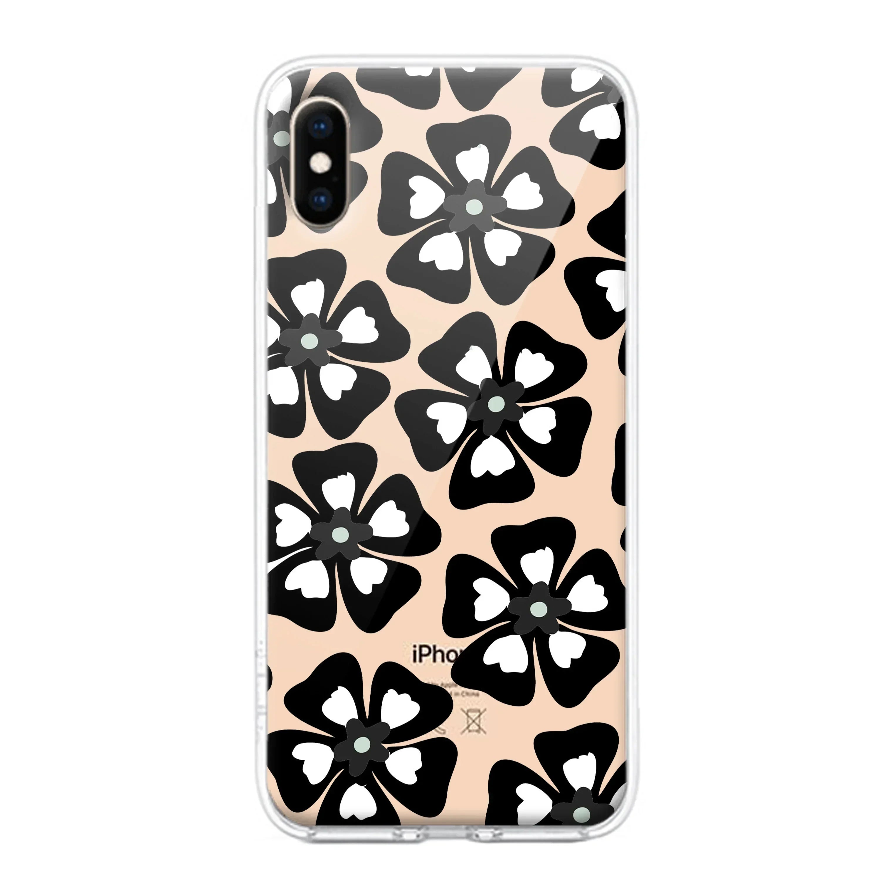 Black and White Flower Transparent Silicon case For iPhone X/Xs