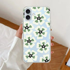 Black and Green Flower Anti Yellow Clear Case For iPhone 16 Plus