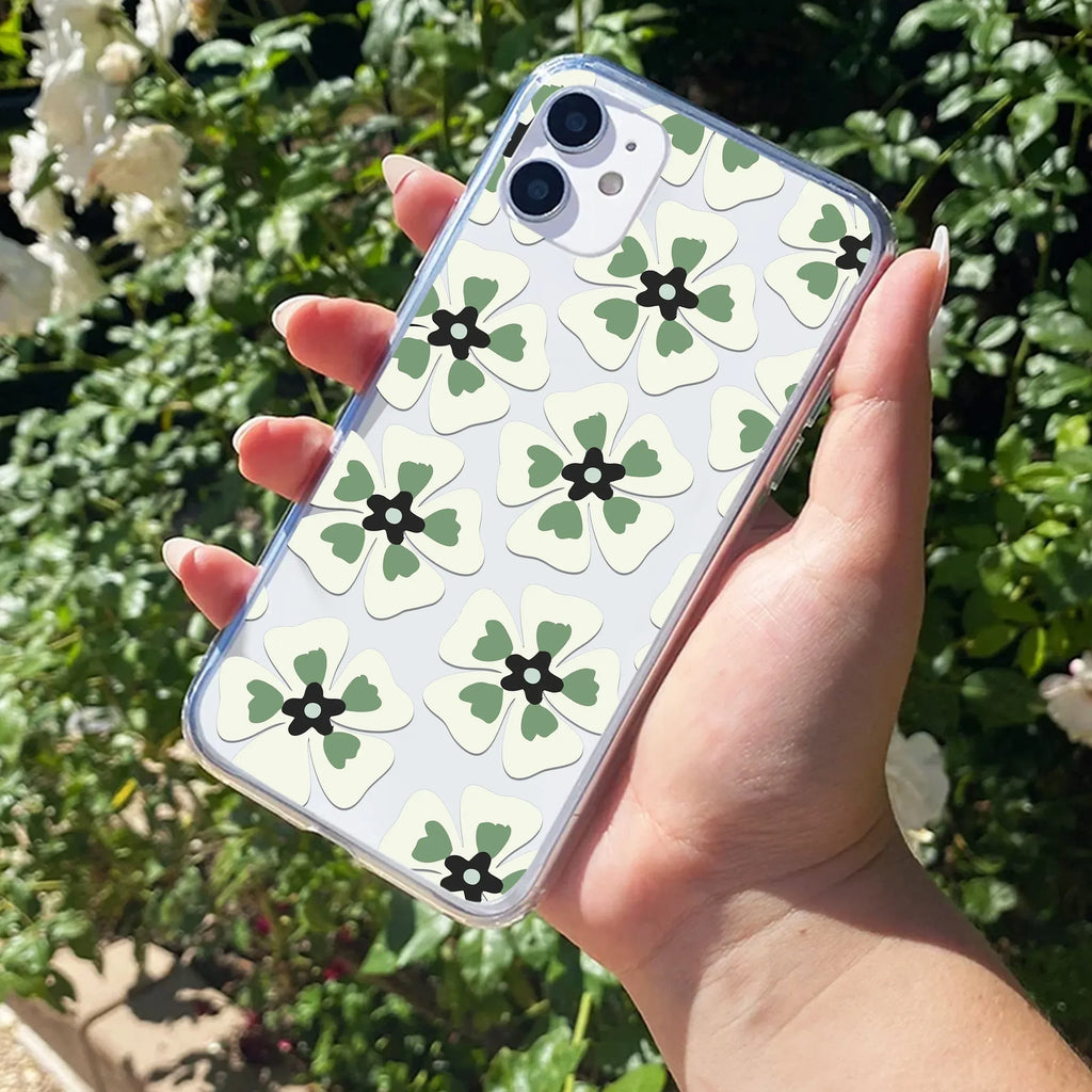 Black and Green Flower Anti Yellow Clear Case For iPhone 11