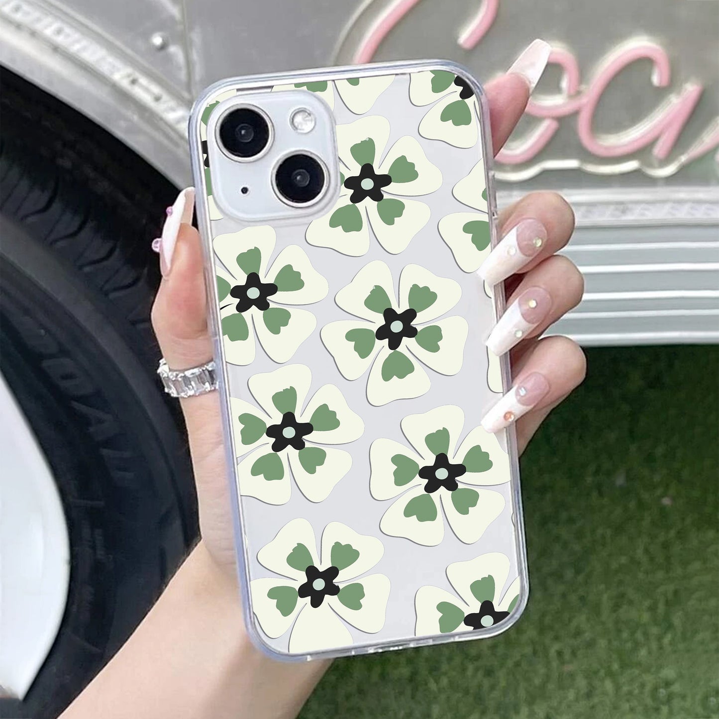 Black and Green Flower Transparent silicon case For Google