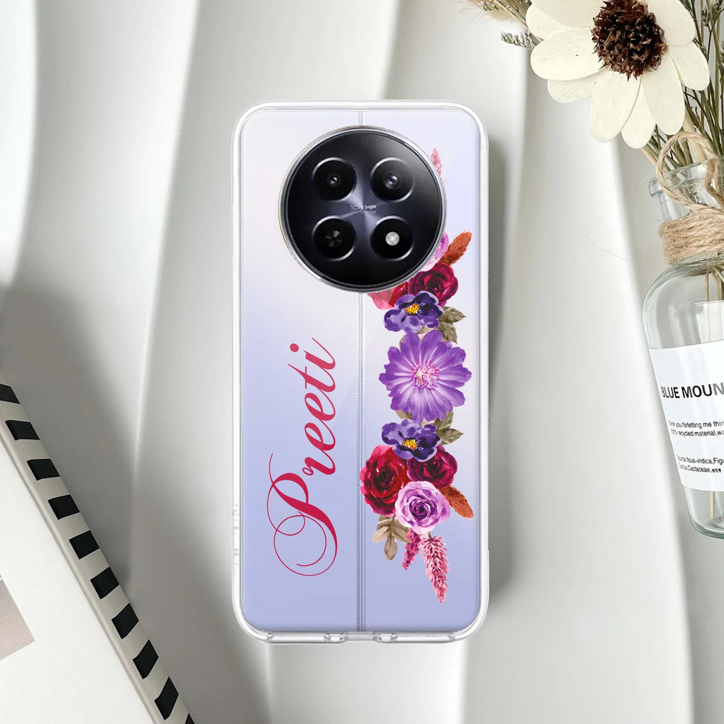 Blue Aster Floral Customize Transparent Silicon Case For Realme/Narzo