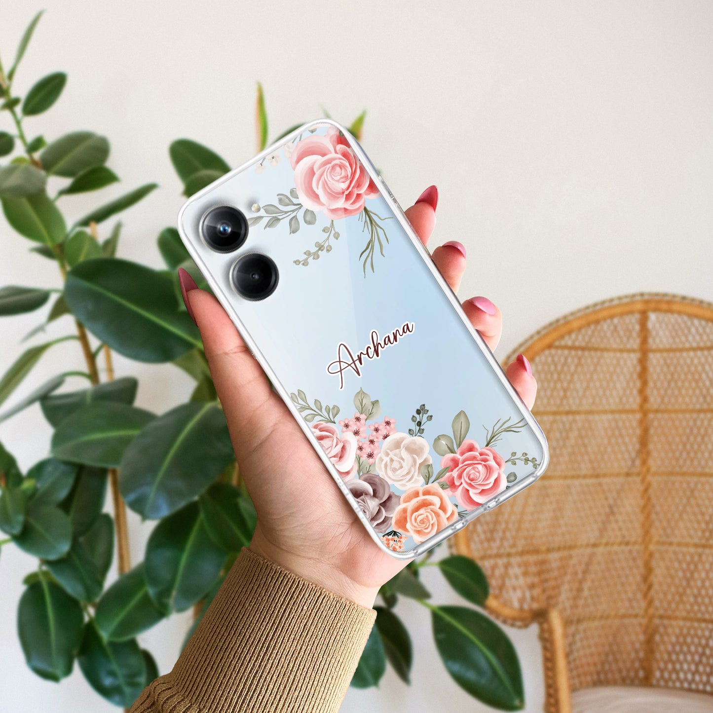 Pink Floral Transparent Silicon Case For Realme/Narzo