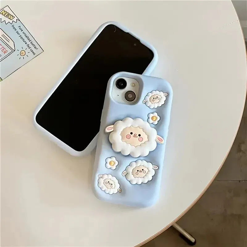 3D Cartoon Sheep Flock Case Funda Cotton Candy Cloud Pop Back Case with Holder - ShopOnCliQ