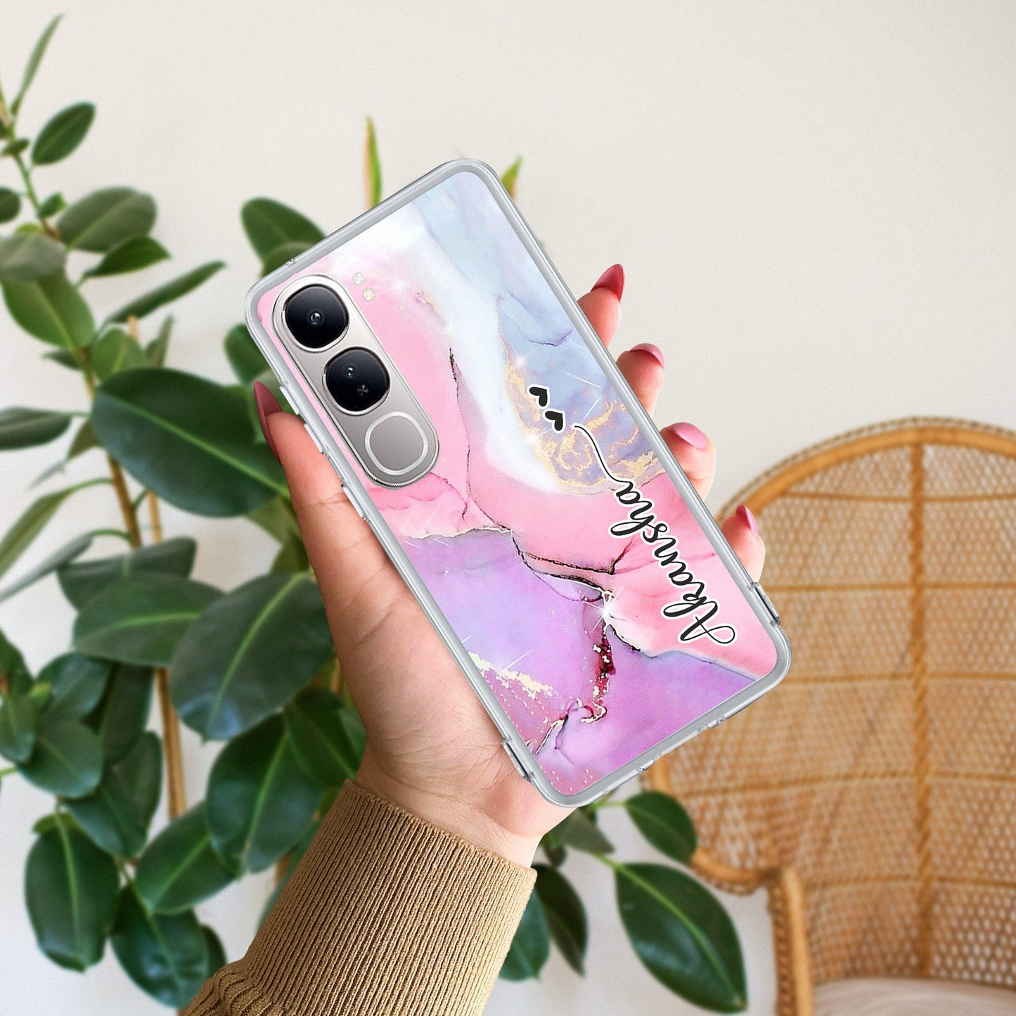 Pink Gradient Marble Customize Transparent Silicon Case For Vivo