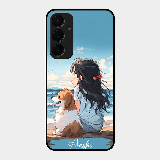 Girl With Dog Glossy Metal Case Cover For Samsung