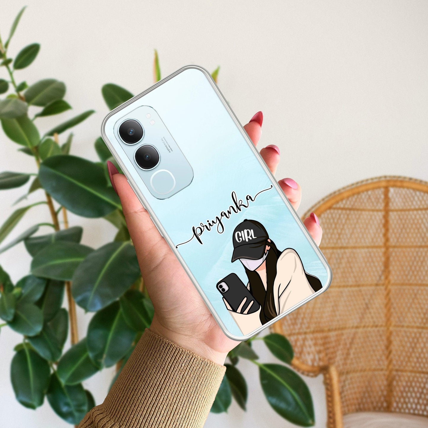 Stylish Girl With Cap Customize Transparent Silicon Case For Vivo