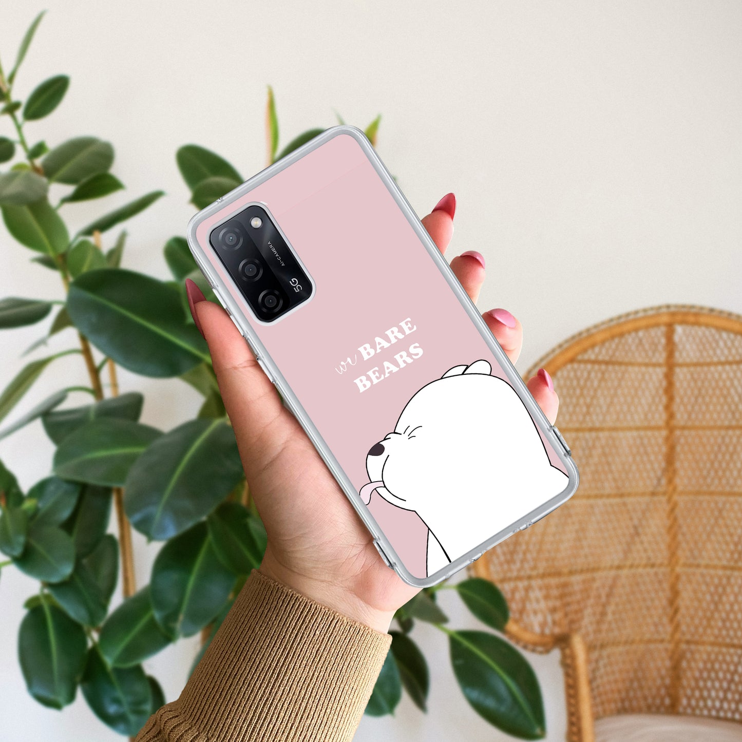 We Bare Bears Transparent Silicon Case Pink For Oppo