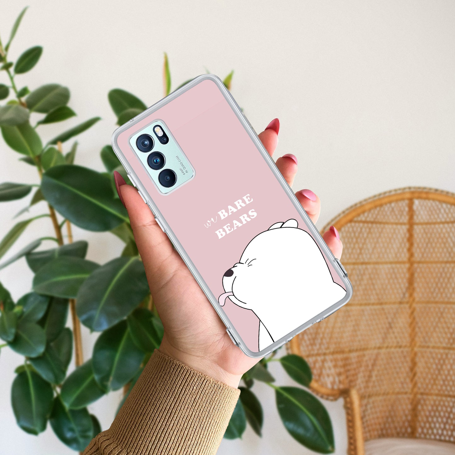 We Bare Bears Transparent Silicon Case Pink For Oppo