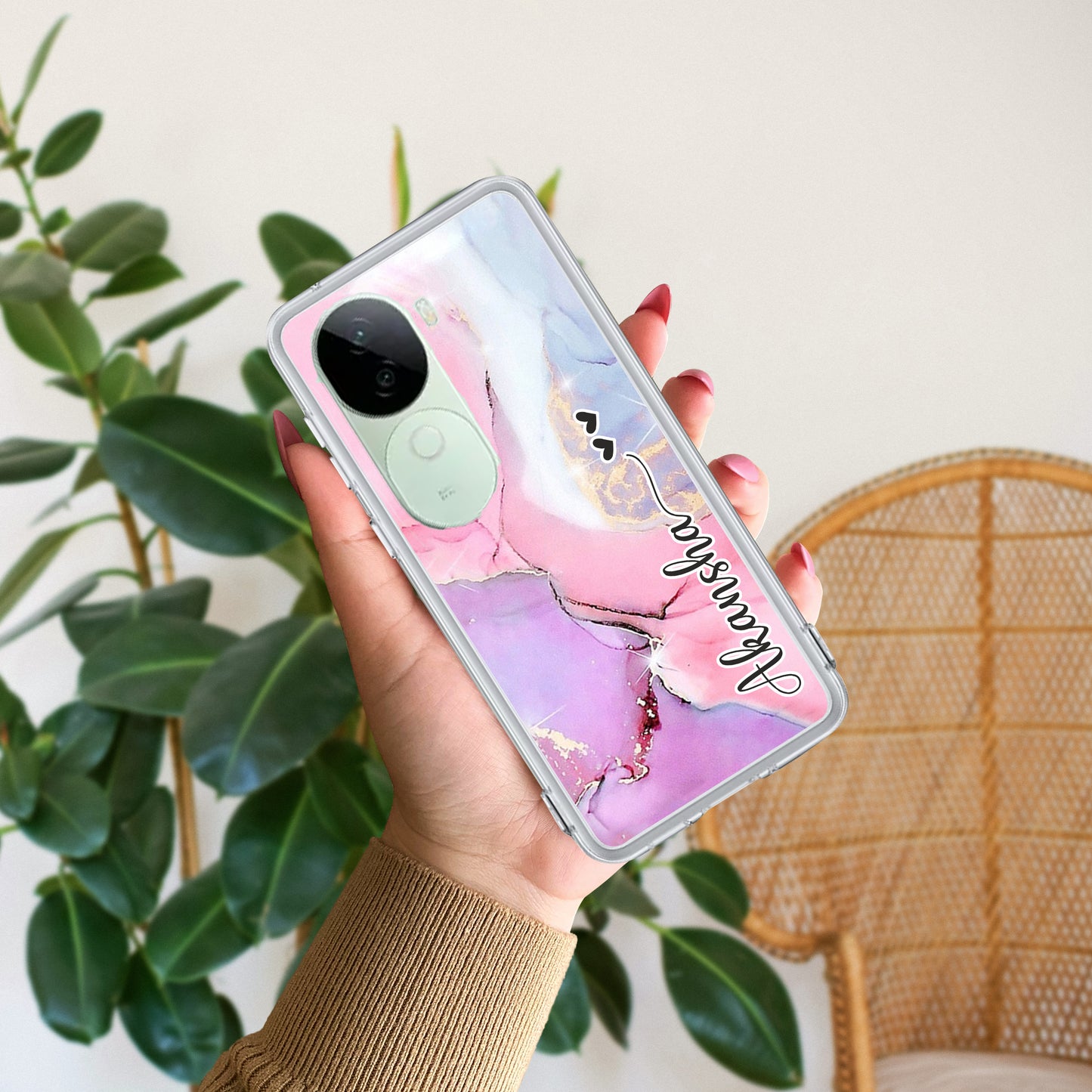 Pink Gradient Marble Customize Transparent Silicon Case For iQOO