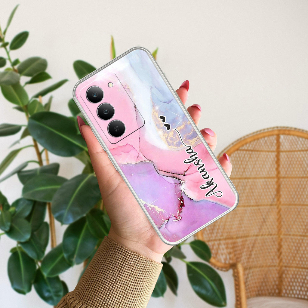 Pink Gradient Marble Customize Anti Yelllow Case For Realme 14x 5G