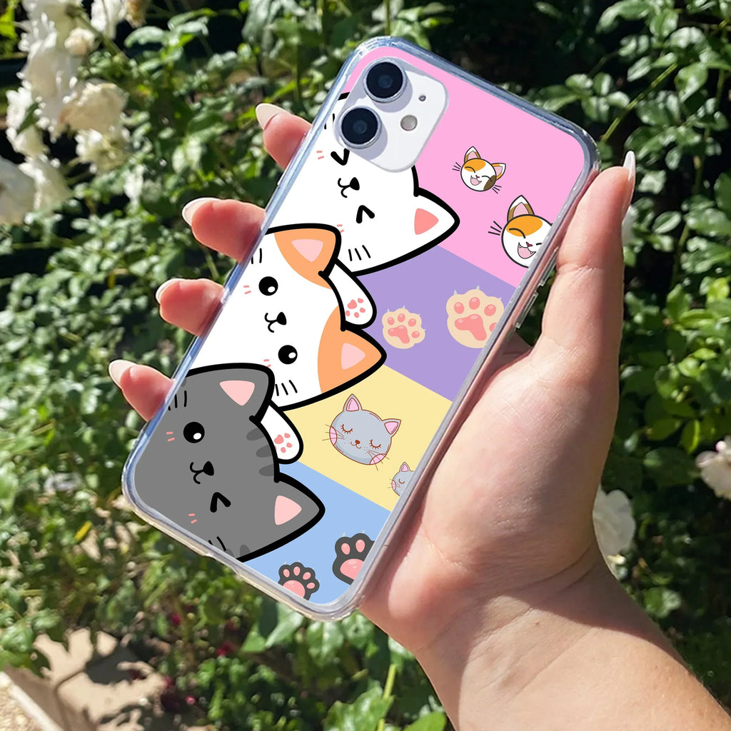 Cute Cat Anti Yellow Clear Case For iPhone 11