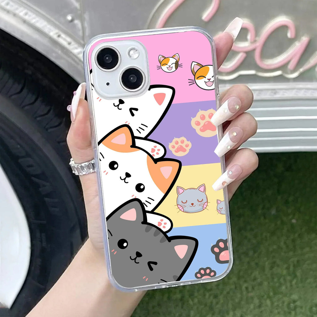 Cute Cat Transparent Silicon Case For Google Pixel 8a 5G