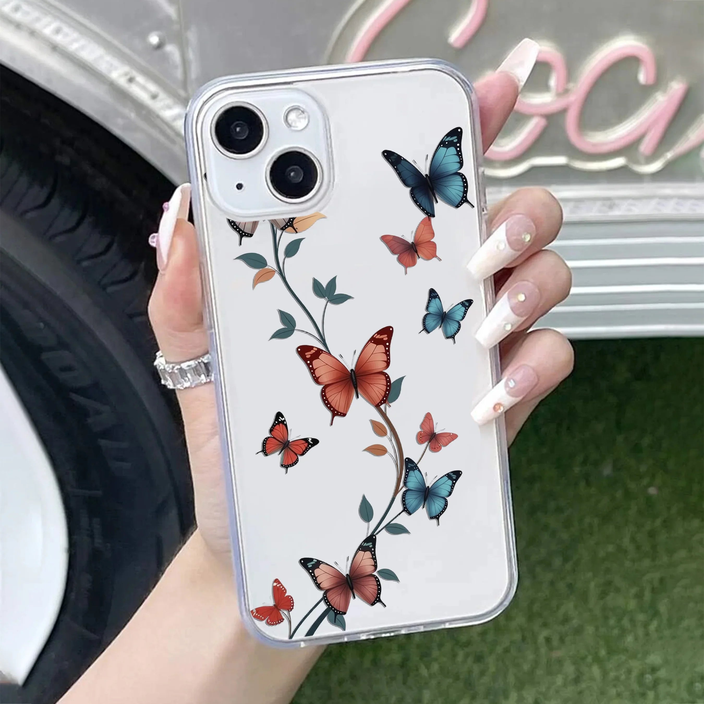 Butterfly Floral Design Transparent Silicon Case For iPhone - ShopOnCliQ