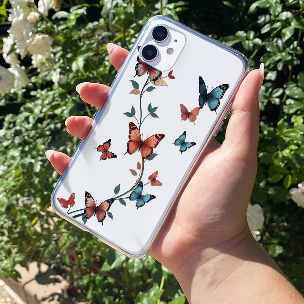 Butterfly Floral Design Anti Yellow Clear Case For iPhone 11
