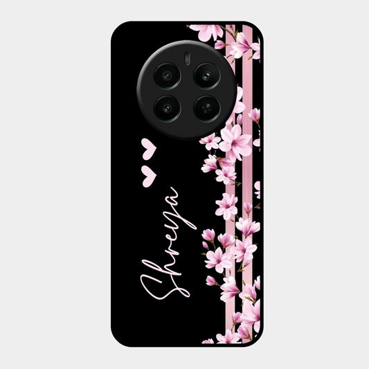 Pink Floral Glossy Metal Case Cover For Realme