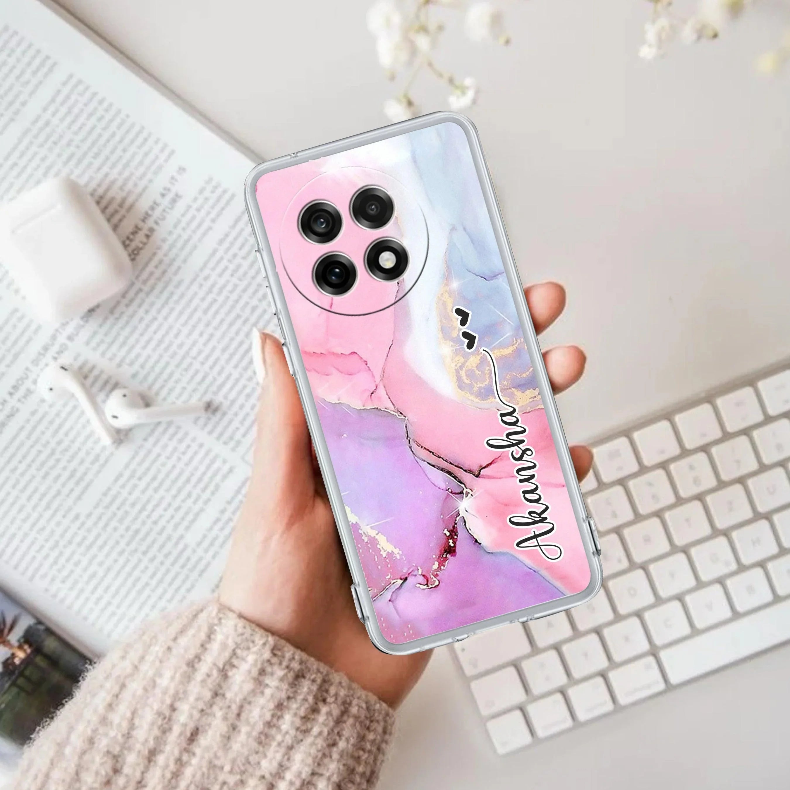 Pink Gradient Marble Customize Transparent Silicon Case For OnePlus - ShopOnCliQ