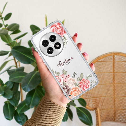 Pink Floral Transparent Silicon Case For OnePlus