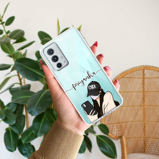 Stylish Girl With Cap Customize Transparent Silicon Case For OnePlus