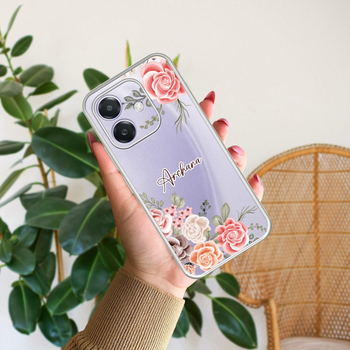 Pink Floral Transparent Silicon Case For Oppo