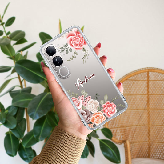 Pink Floral Transparent Silicon Case For Vivo