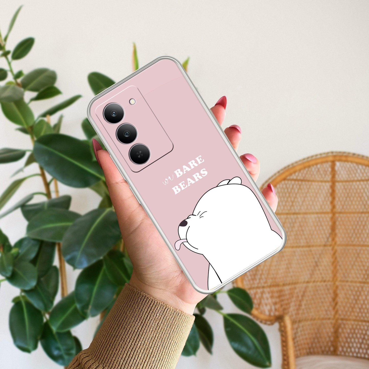 We Bare Bears Transparent Silicon Case Pink For Realme/Narzo