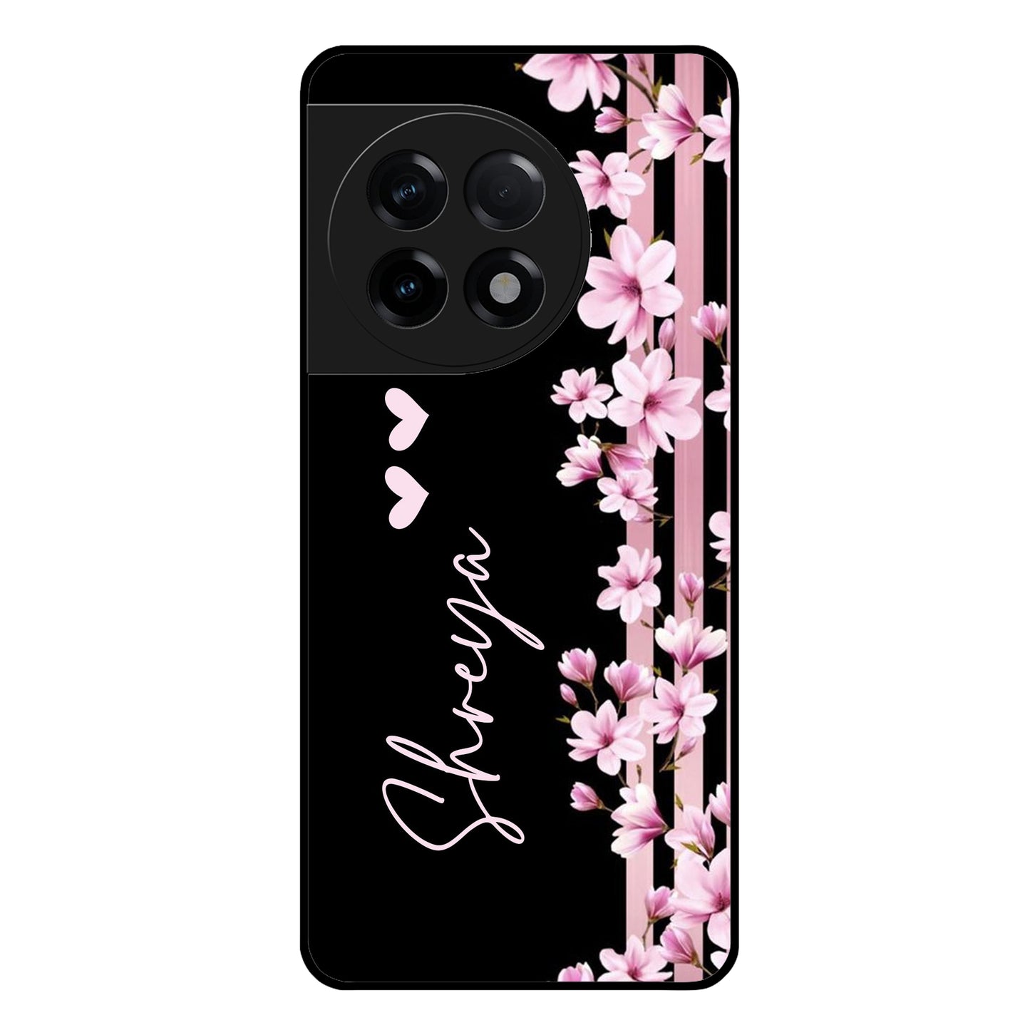 Pink Floral Glossy Metal Case Cover For OnePlus
