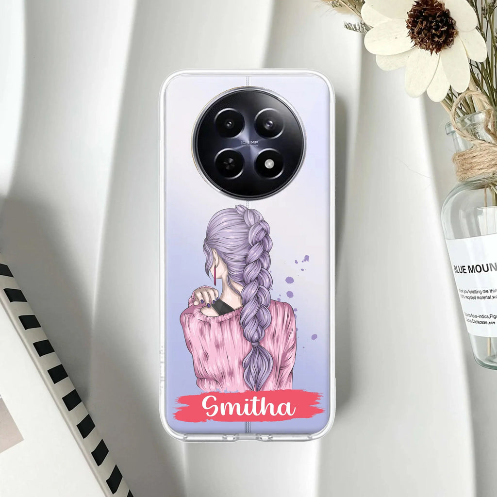Braid Girl Customize Transparent Silicon Case For Realme C65 5G