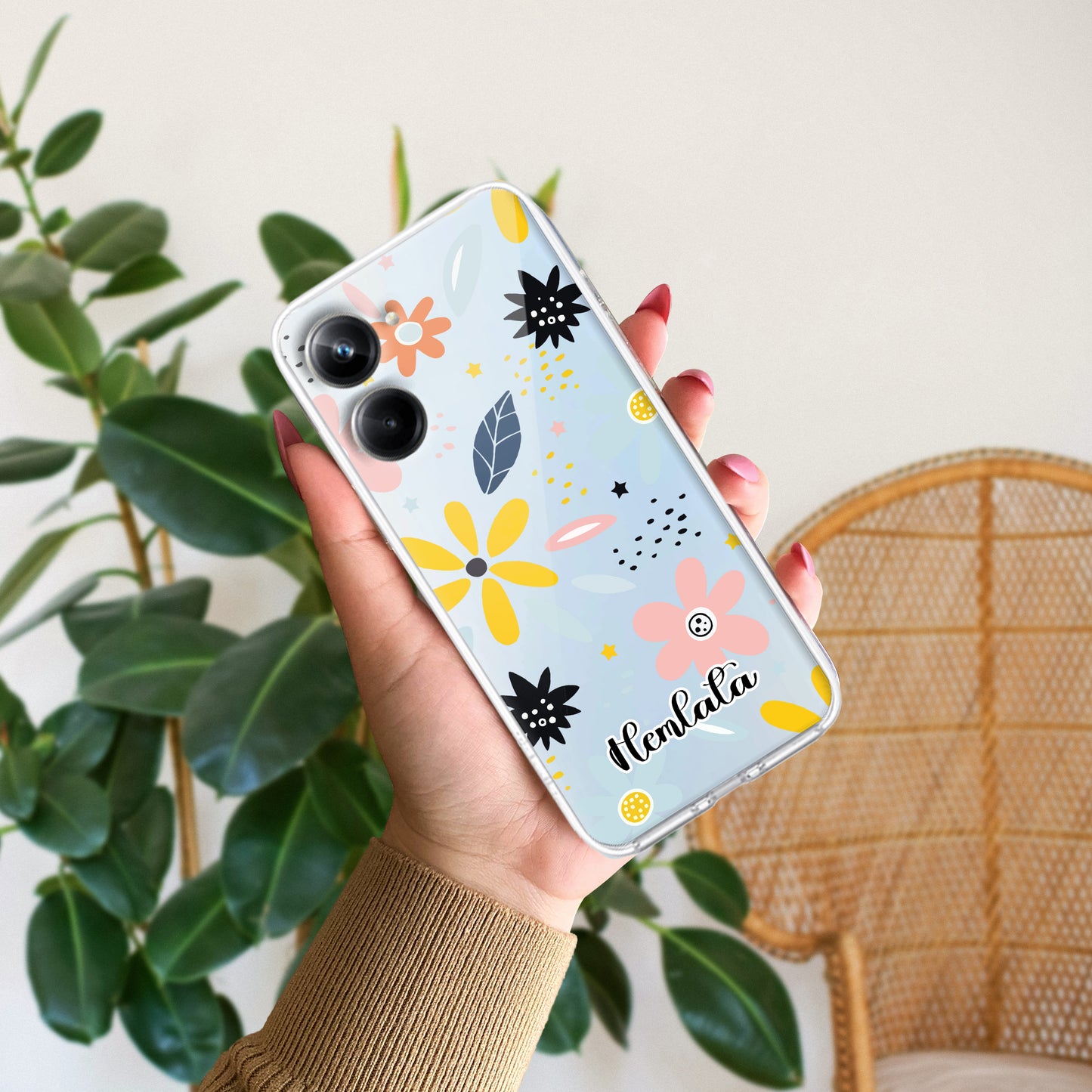 Multi Floral Customize Transparent Silicon Case For Realme/Narzo