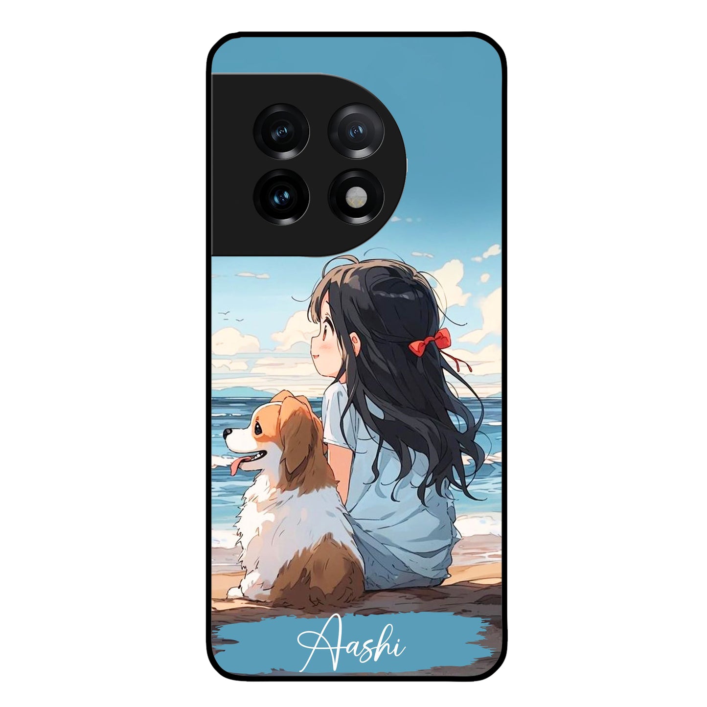 Girl With Dog Glossy Metal Case Cover For OnePlus