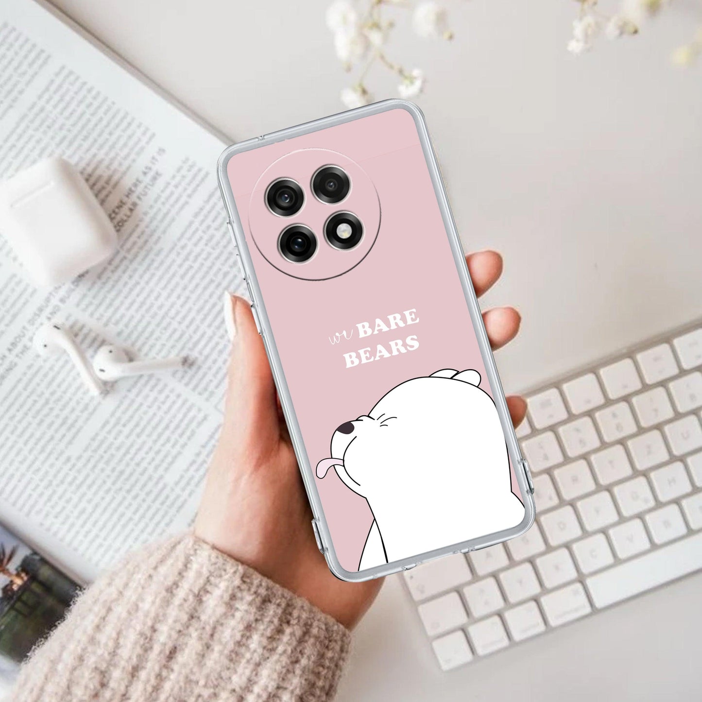 We Bare Bears Transparent Silicon Case Pink For OnePlus