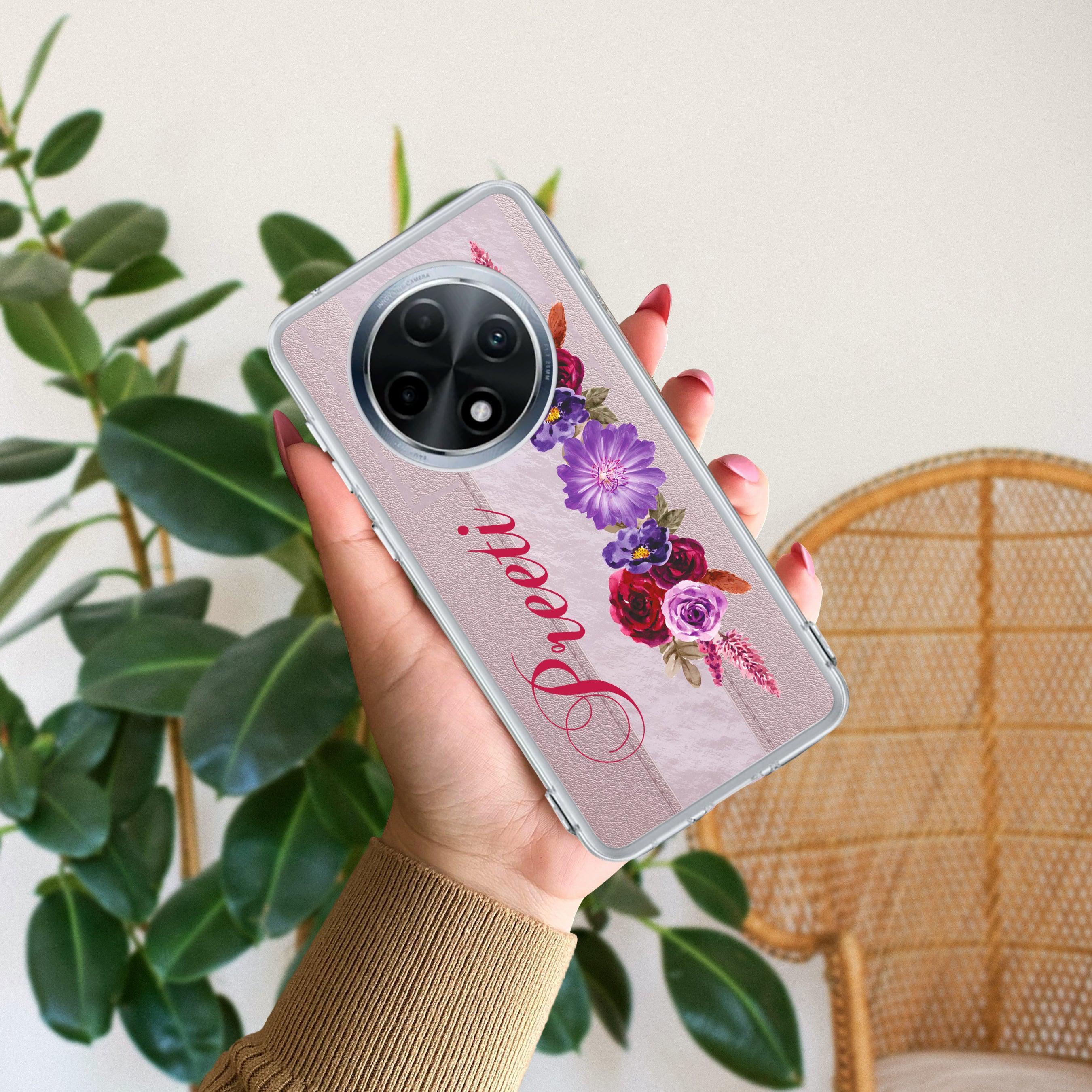 Blue Aster Floral Customize Transparent Silicon Case For Oppo Reno 11 Pro 5G