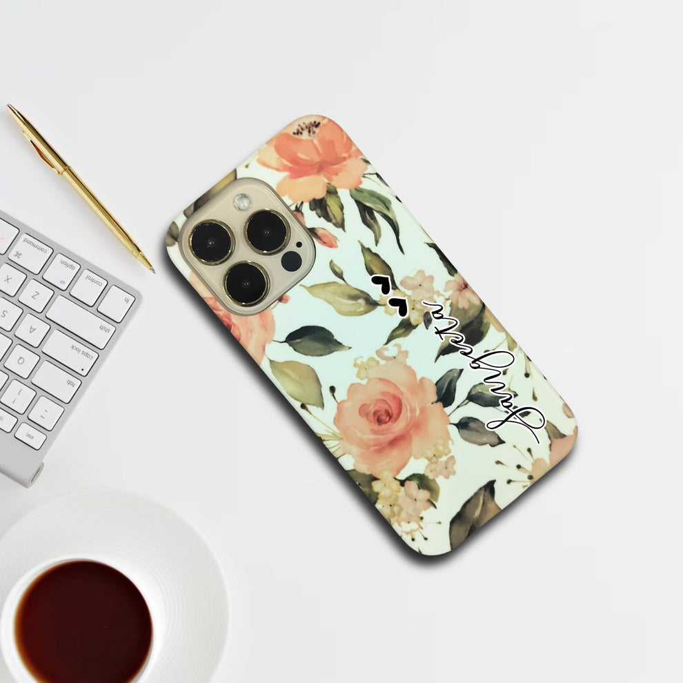 Retro Flower Leaf Print Slim Case Cover (White Flower) For iPhone