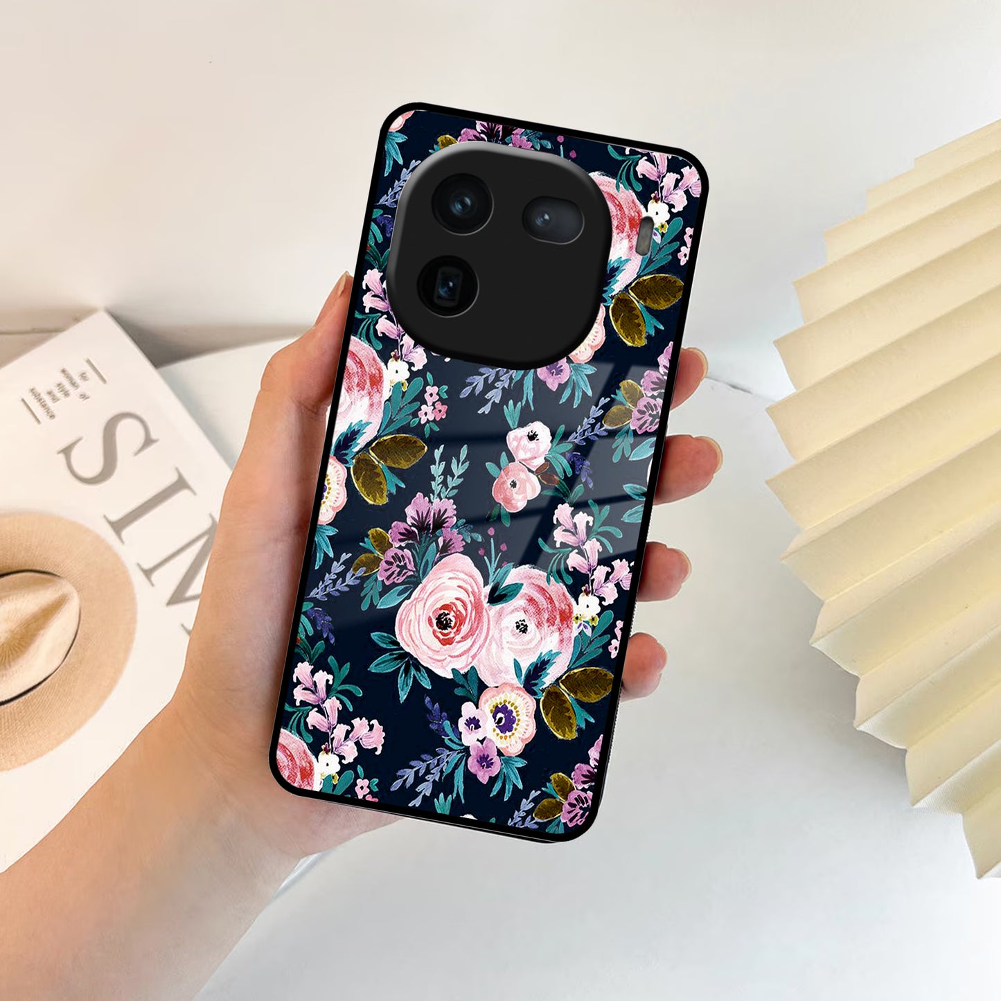 Cute Floral Glossy Metal Case Cover For Vivo