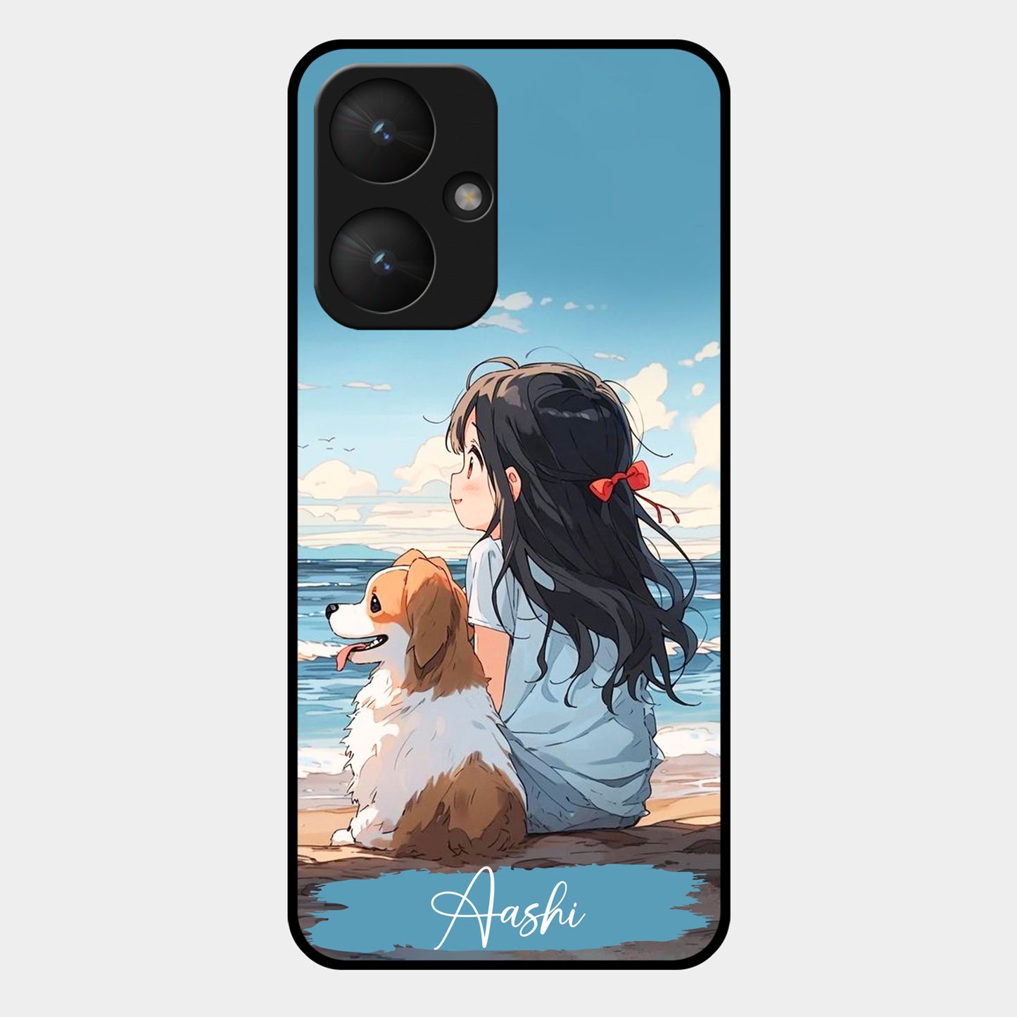 Girl With Dog Glossy Metal Case Cover For Redmi