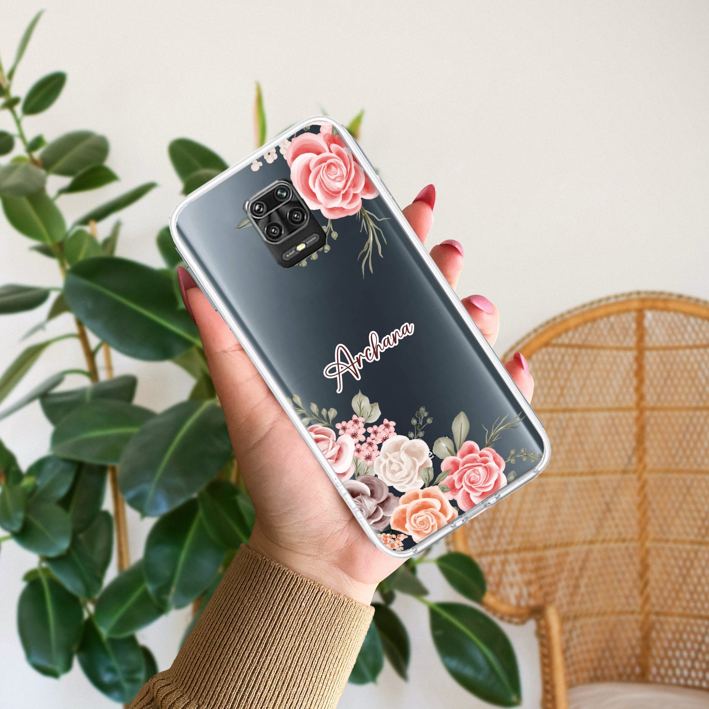 Pink Floral Transparent Silicon Case For Redmi/Xiaomi