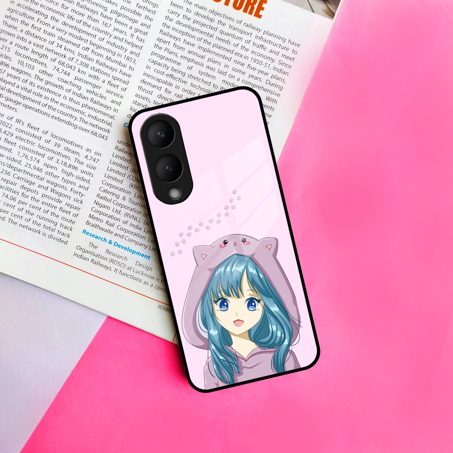 Purple Aesthetic Girl With Cat Phone Glass Case Cover For Vivo