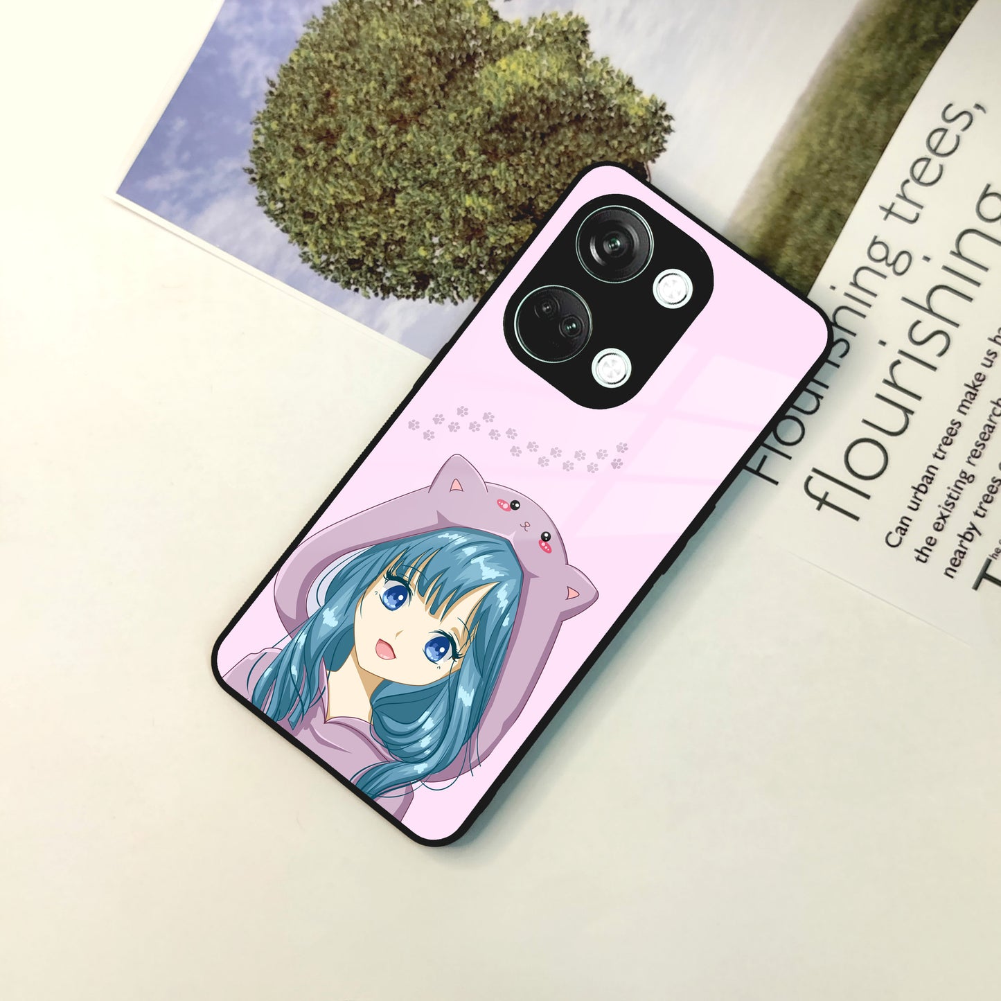 Purple Aesthetic Girl With Cat Phone Glass Case Cover For OnePlus