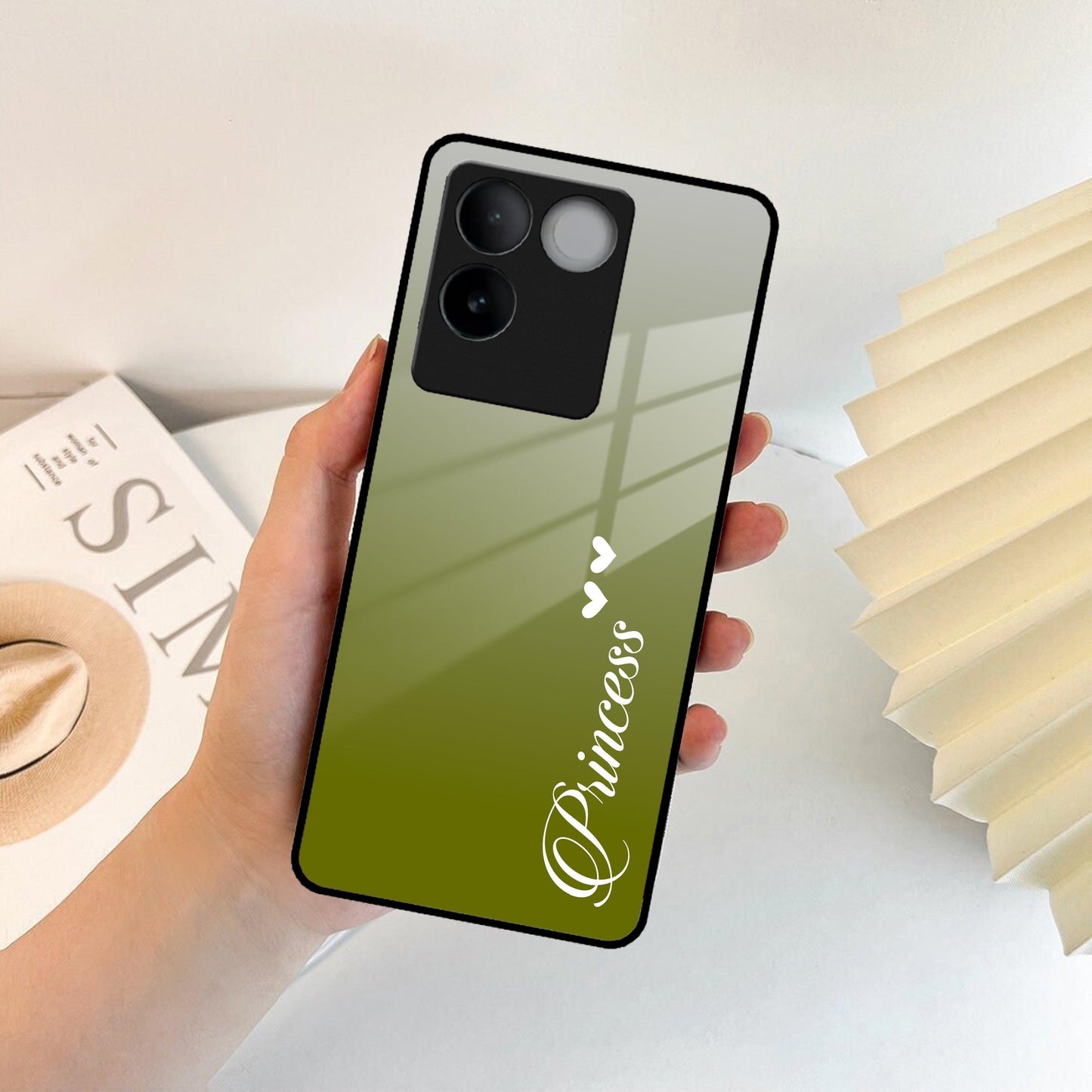 Customize Name Gradient Glass Case Cover Mint Green For iQOO