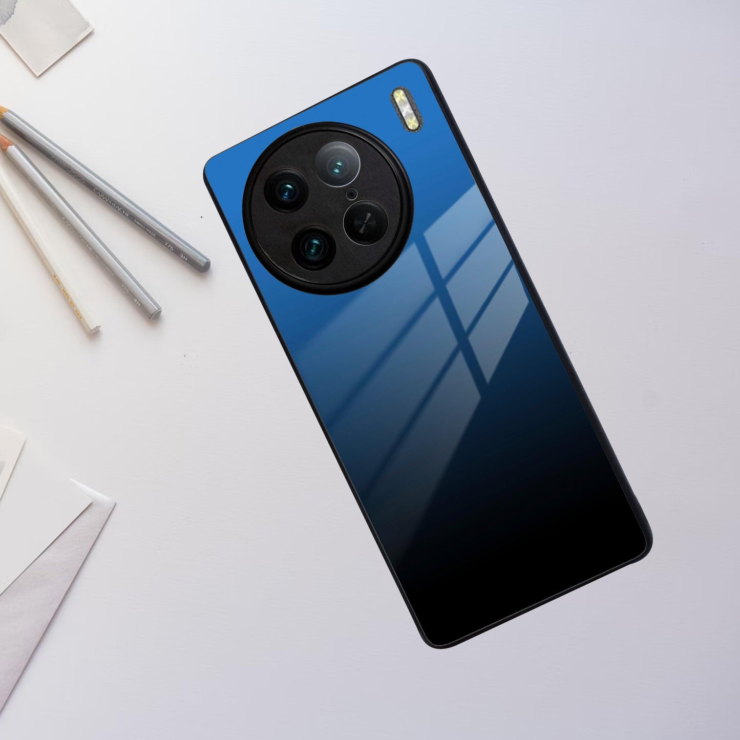 Blue Gradient Glass Case Cover For Vivo