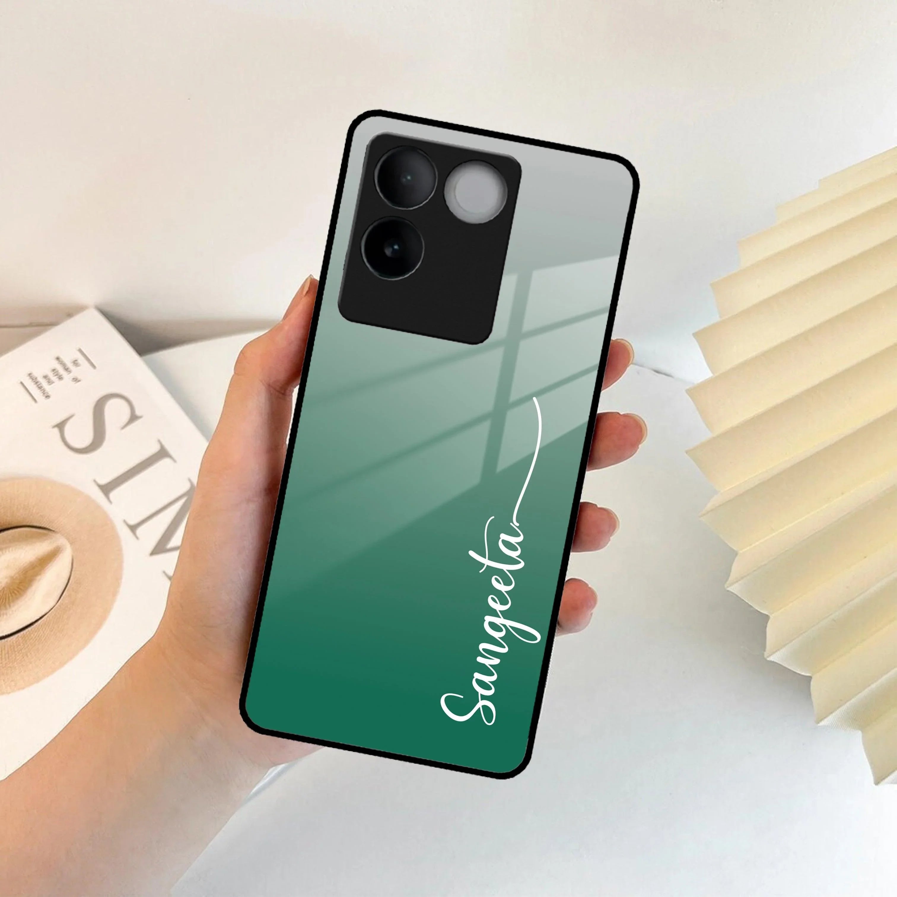 Customize Name Gradient Glass Case Cover Green For Vivo - ShopOnCliQ