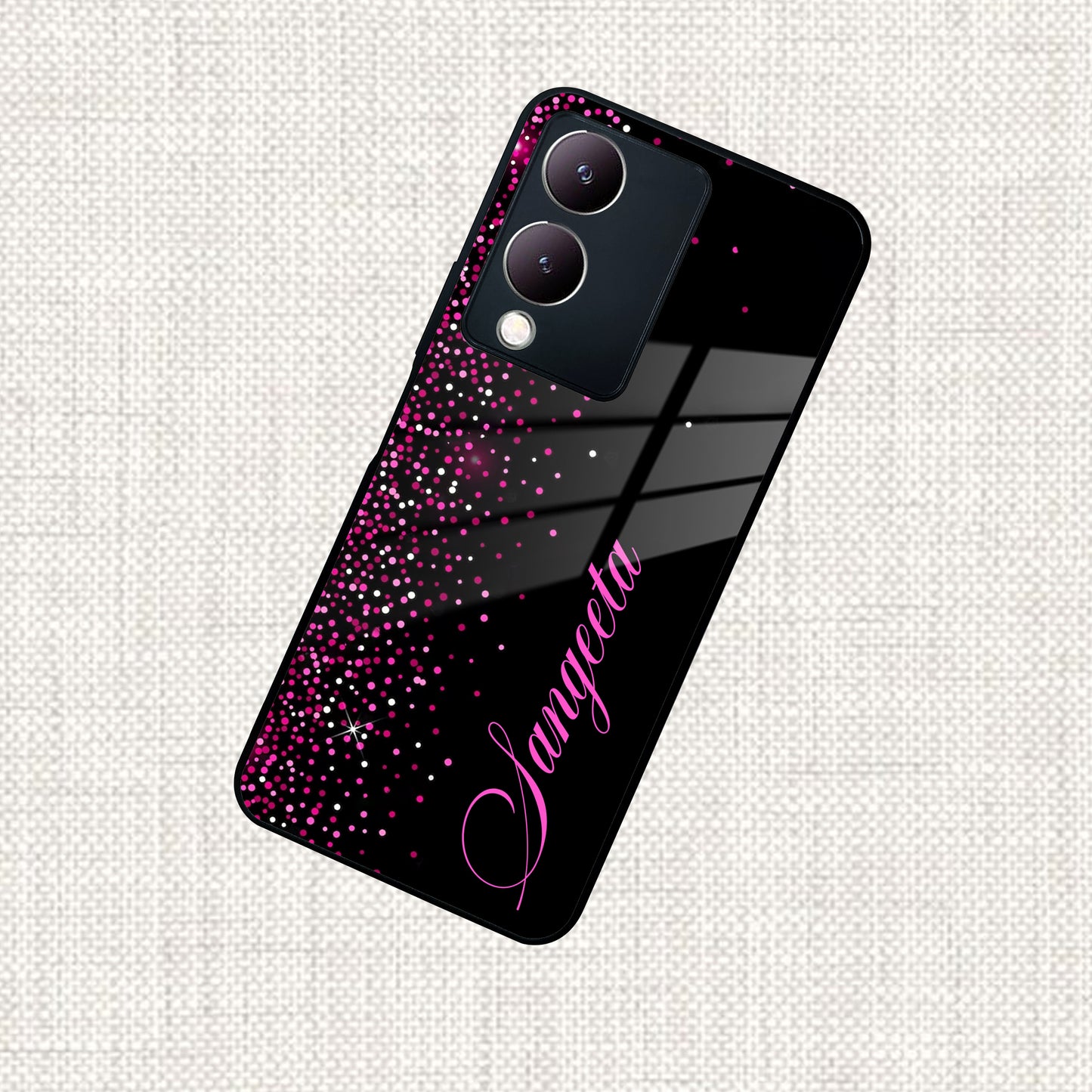 Pink Glitter Customize Glass Case Cover For Vivo