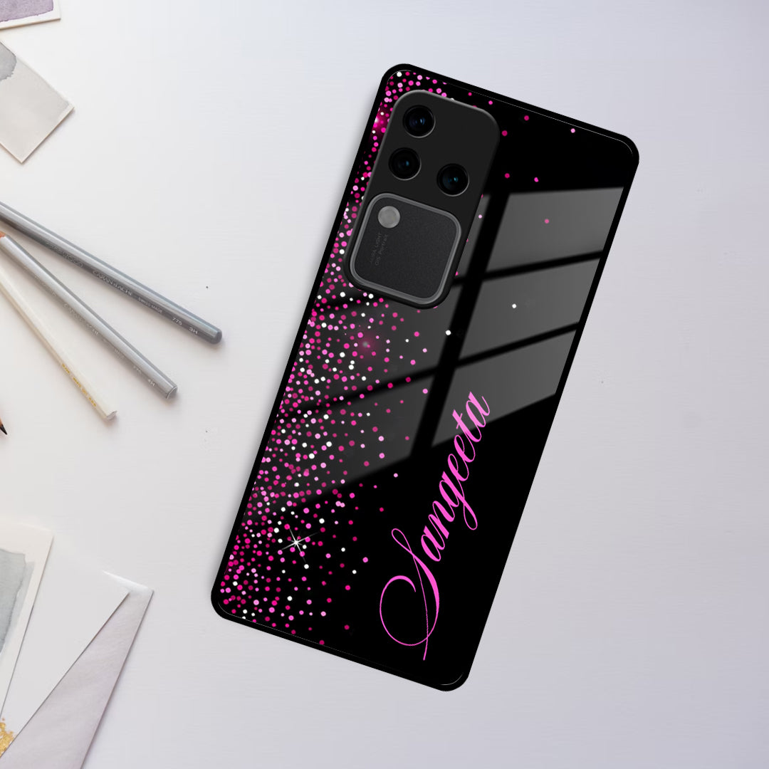 Pink Glitter Customize Glass Case Cover For Vivo