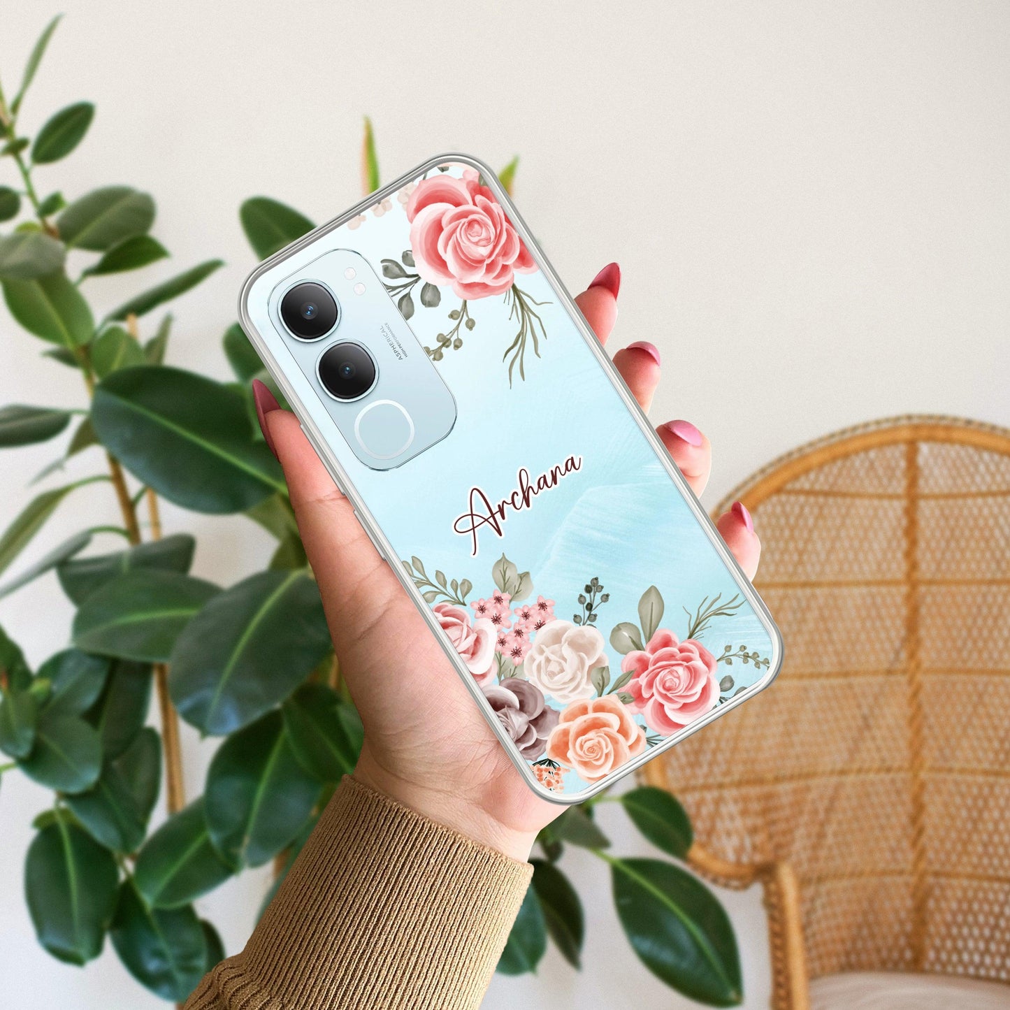 Pink Floral Transparent Silicon Case For Vivo