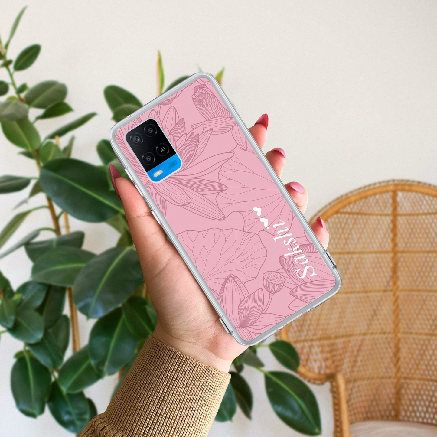 Customized luxury Peach leaves Transparent Silicon Case For Oppo