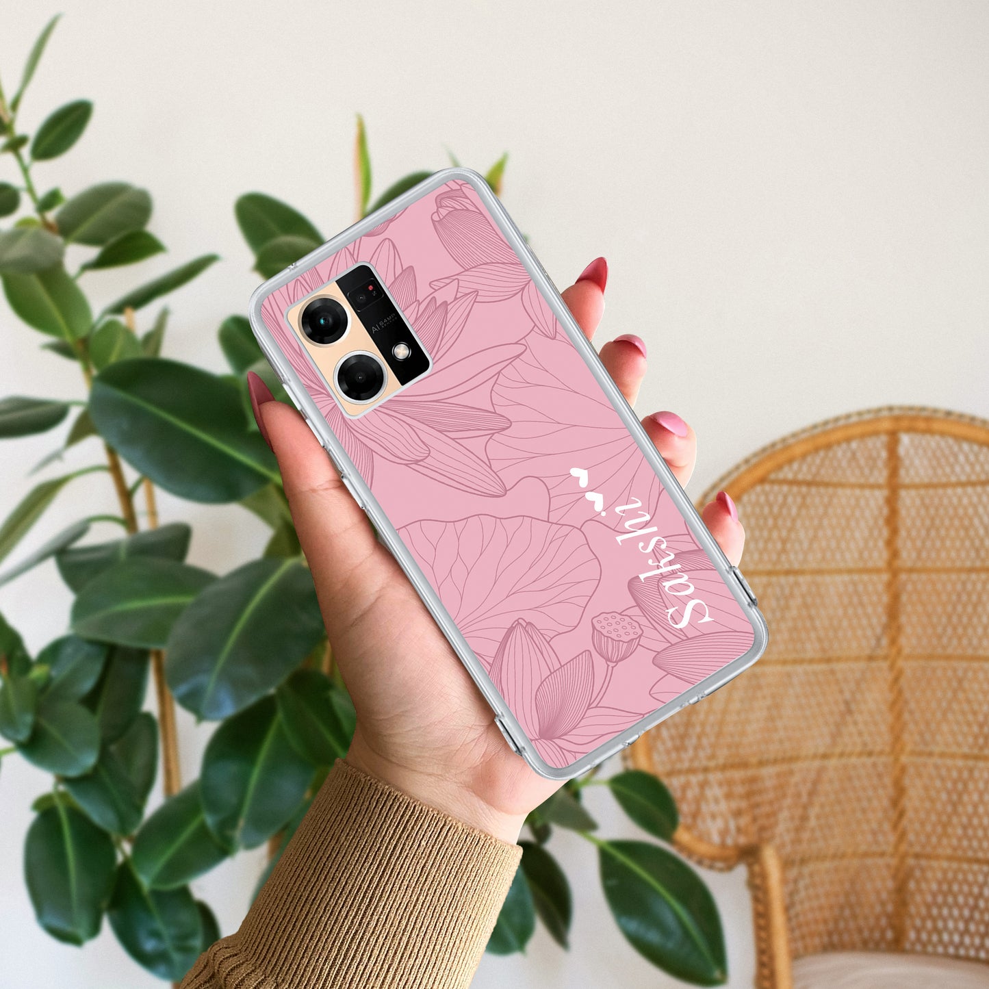 Customized luxury Peach leaves Transparent Silicon Case For Oppo