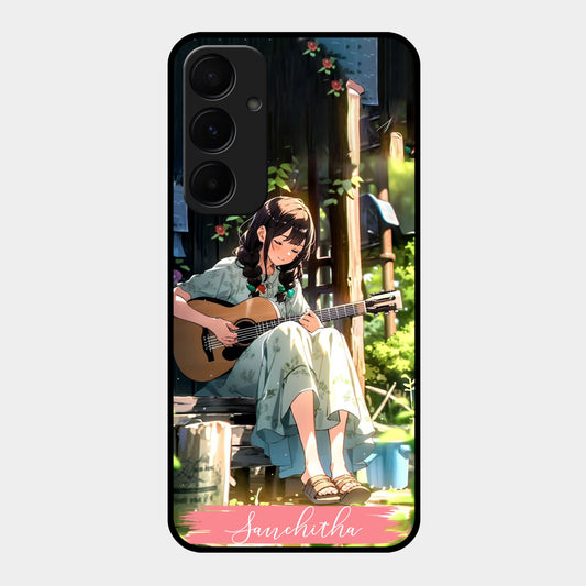 Guitar Girl Glossy Metal Case Cover For Samsung