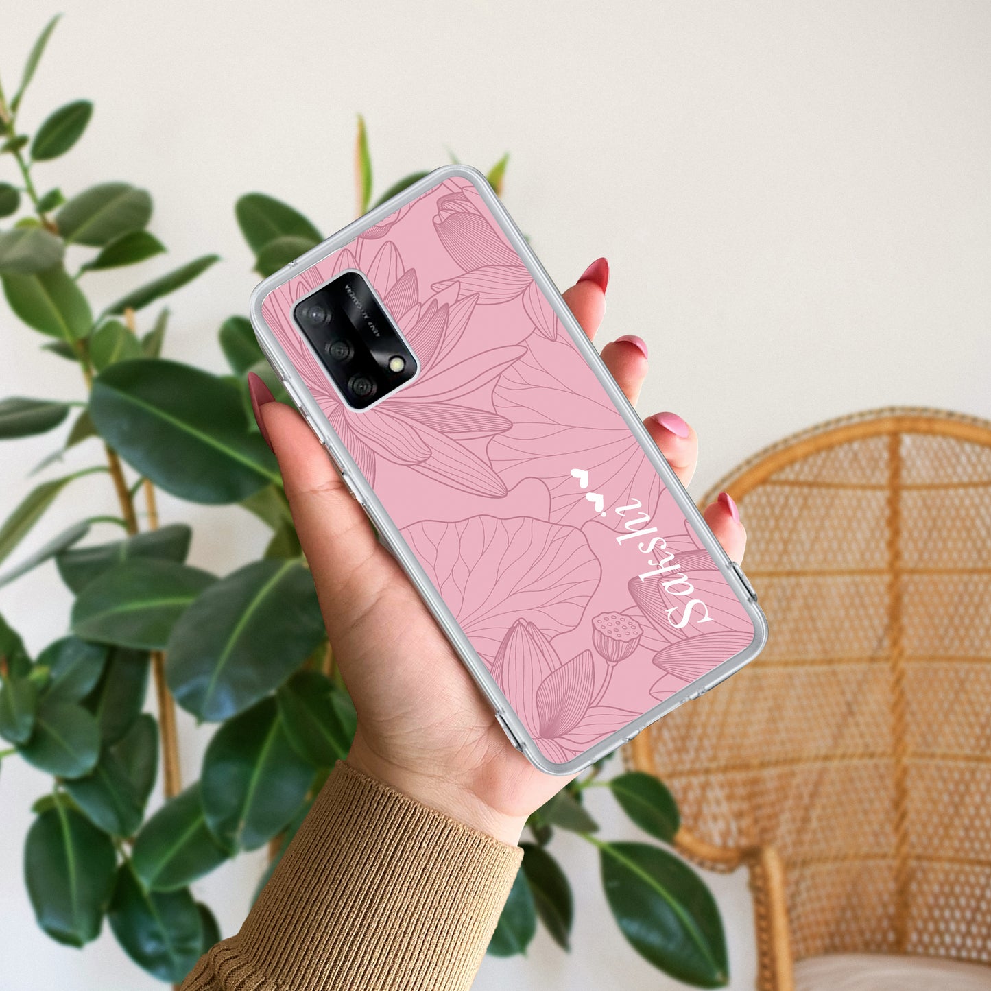 Customized luxury Peach leaves Transparent Silicon Case For Oppo