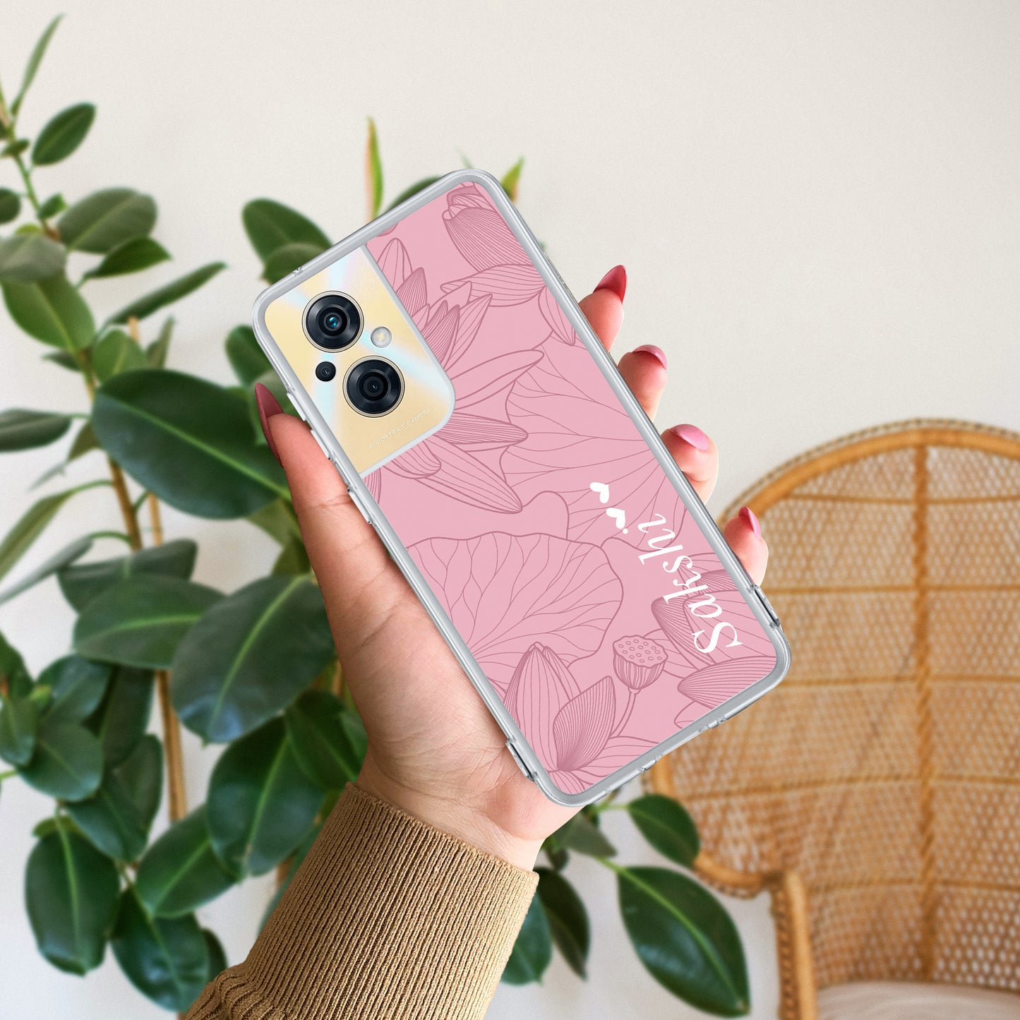 Customized luxury Peach leaves Transparent Silicon Case For Oppo